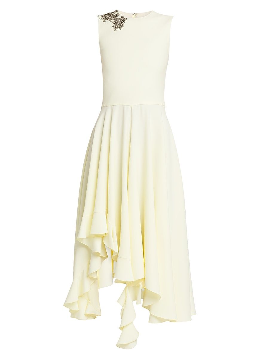 Women's Day Shoulder-Embellished Asymmetric Midi-Dress - Pear - Size 10