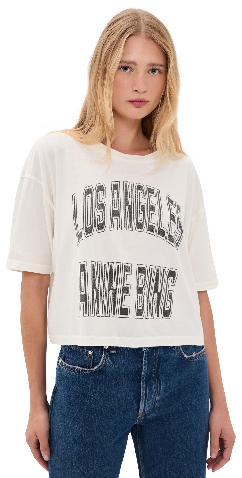 ANINE BING Johnny Cropped Tee Cream L