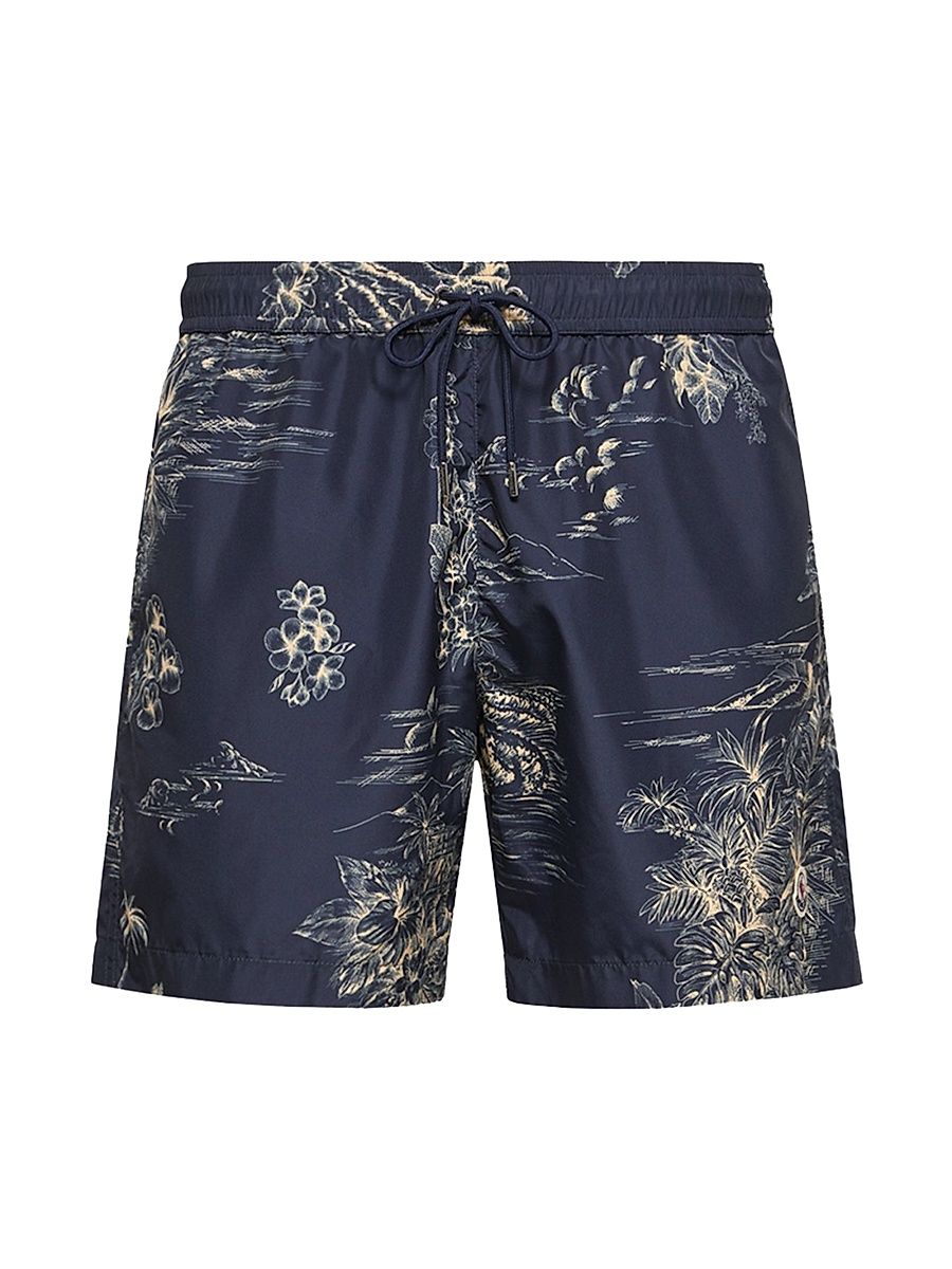 Men's Swim Trunks with Floral Print - Navy Blue - Size XL