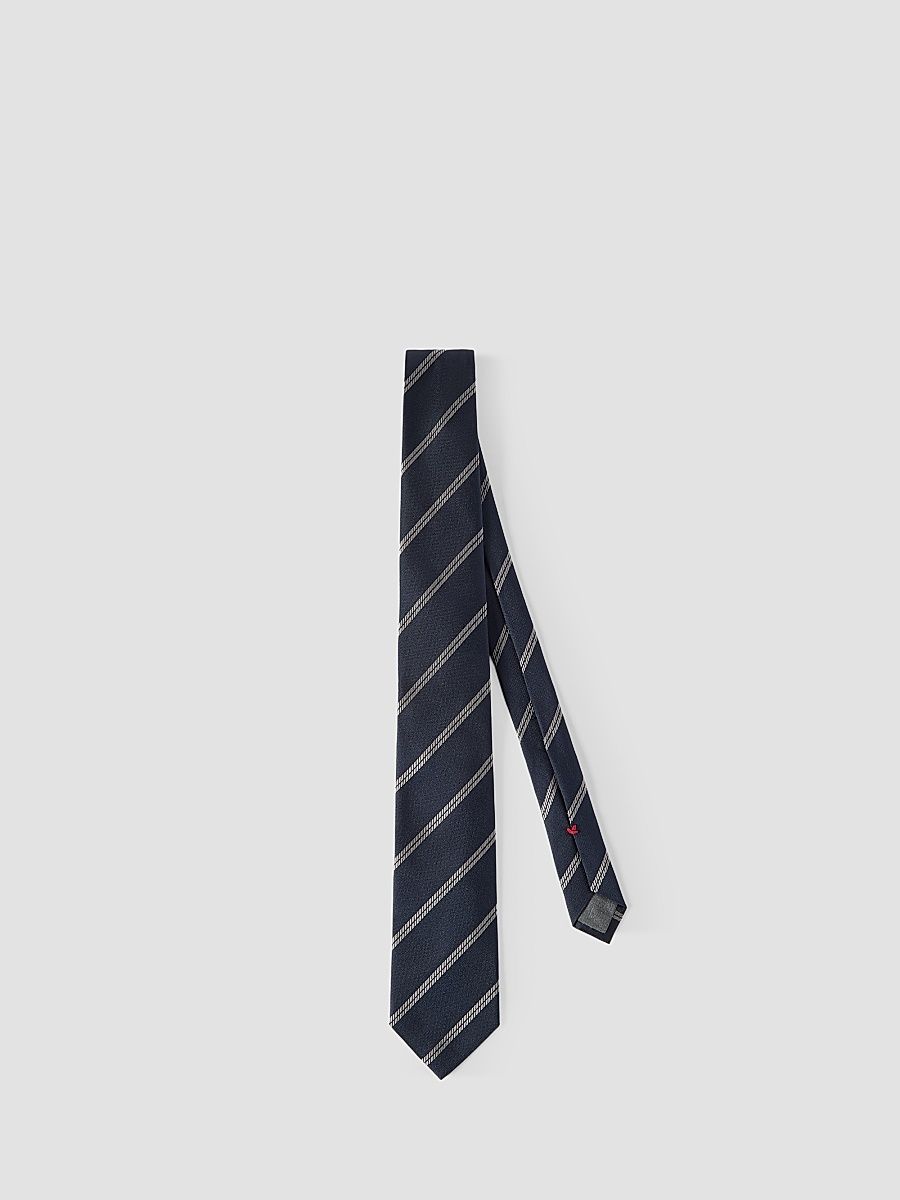 Men's Striped Silk Tie - Navy Blue