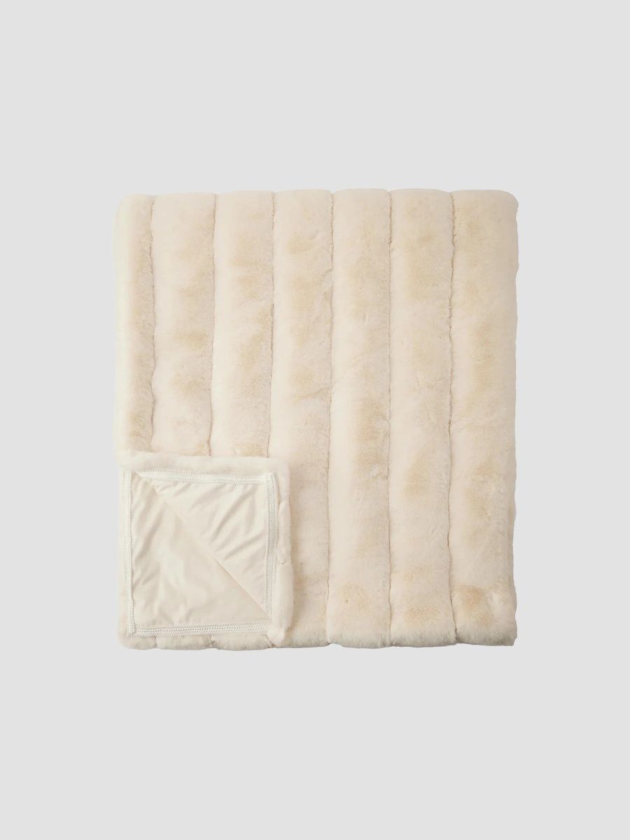 Gorski Textured Faux-Fur Throw Blanket - Ivory