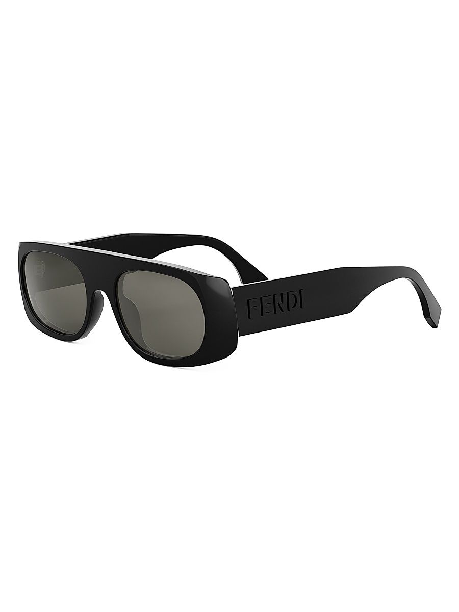 Men's Fendi Signature 54MM Rectangular Sunglasses - Shiny Black Smoke