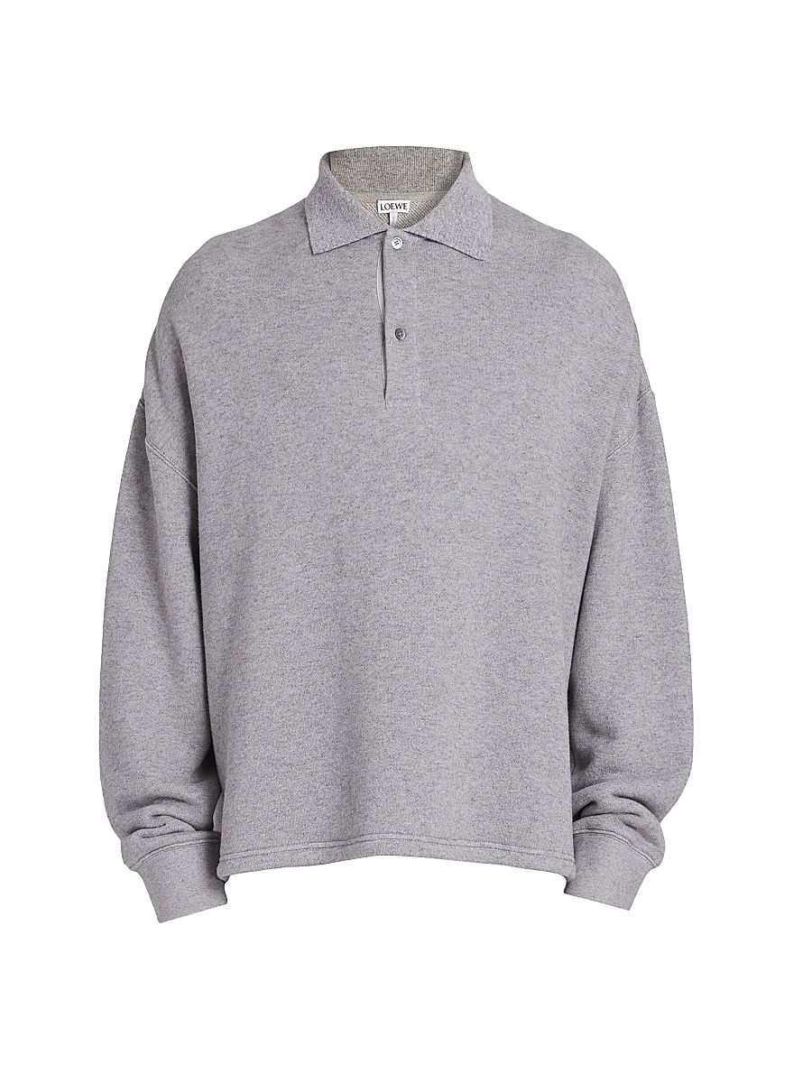 Men's Cotton-Blend Polo Sweatshirt - Lead Grey - Size XL