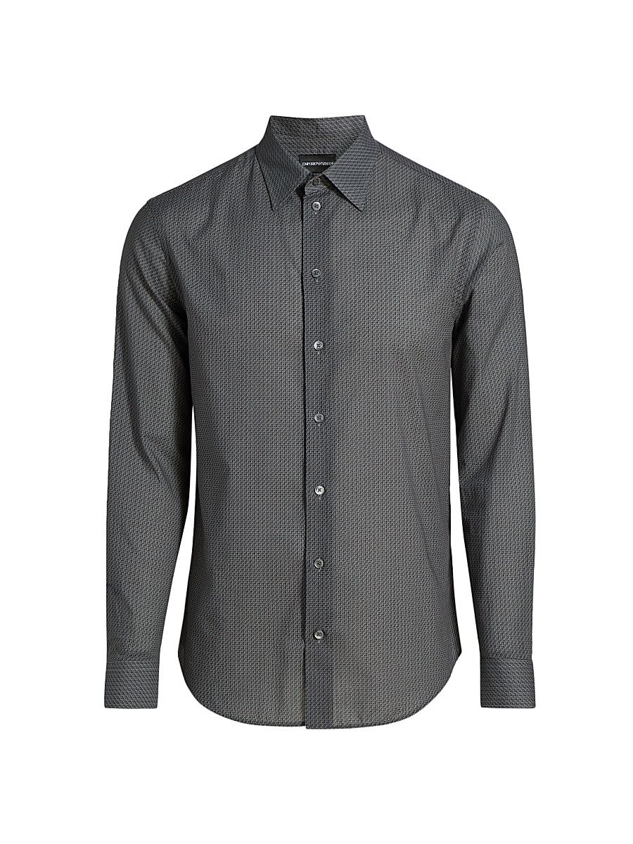 Men's Micro Chevron Sport Shirt - Solid Dark Blue - Size Large