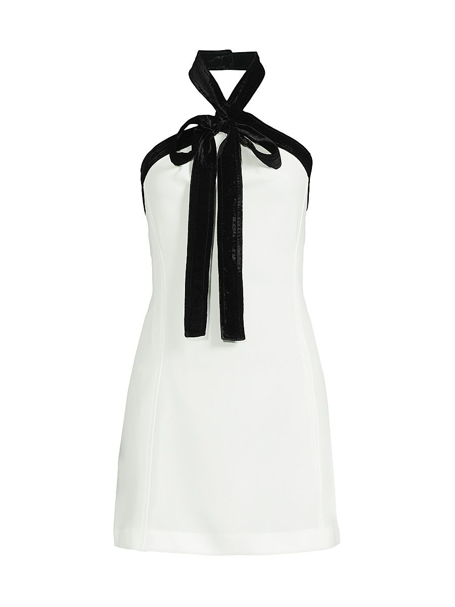 Women's Jolie Velvet Bow-Detailed Halterneck Minidress - Ivory Multi - Size 0