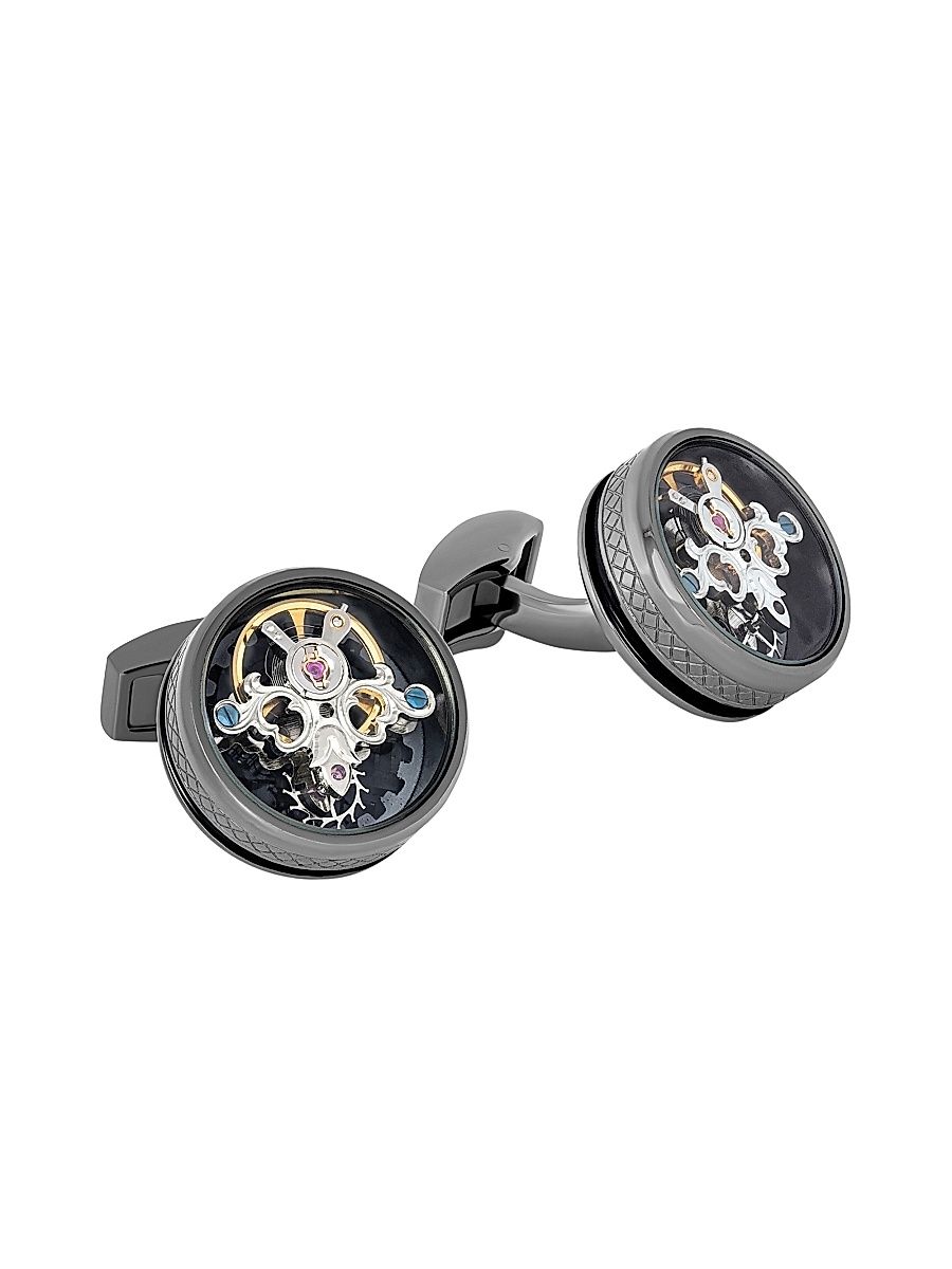 Men's Round Tourbillon Cufflinks - Black