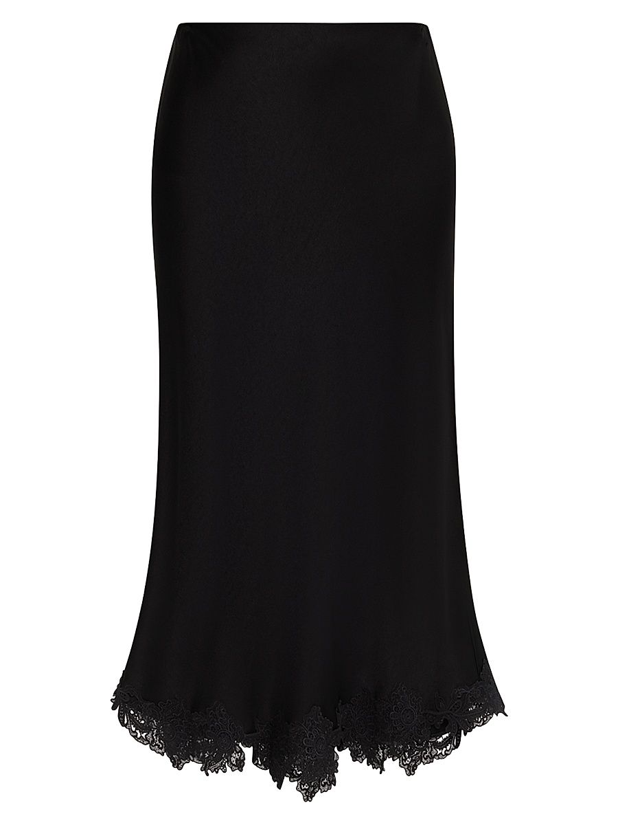 Women's Brooks Lace-Trim Satin Midi-Skirt - Black - Size XXL