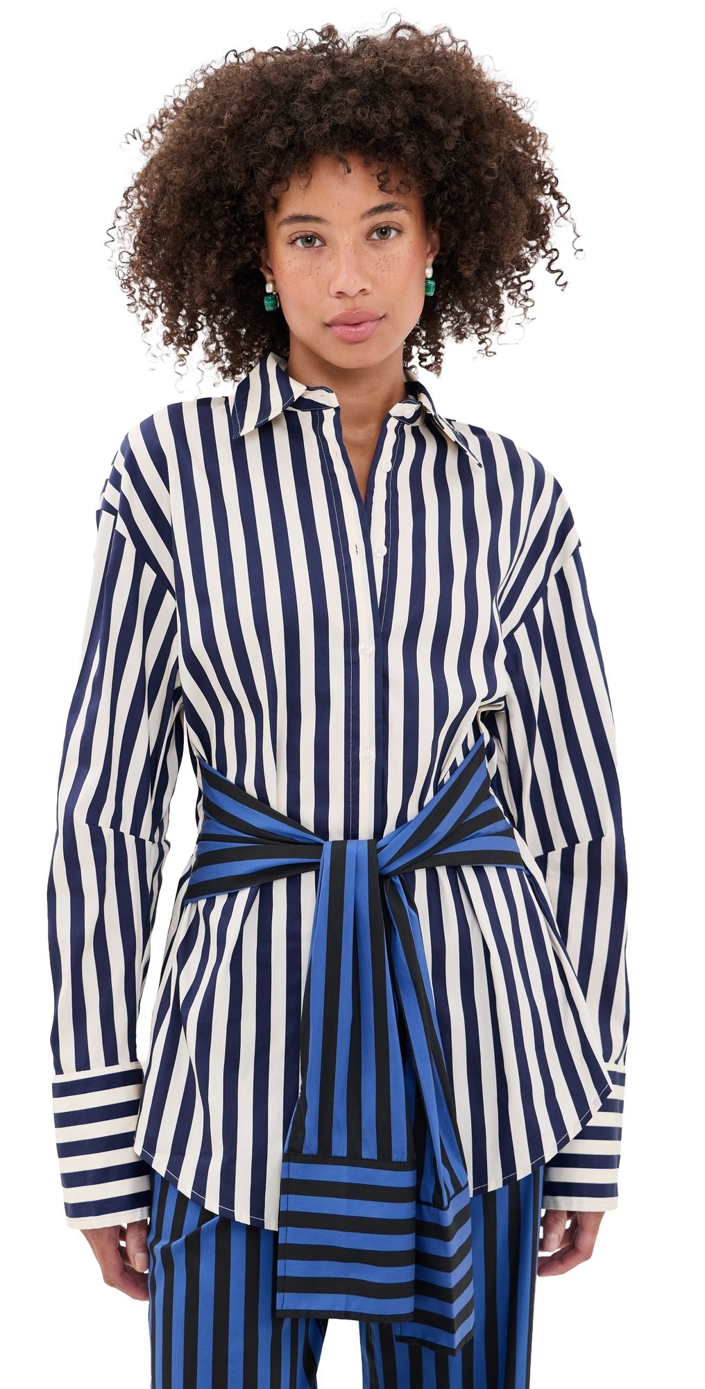 SIMONMILLER Inna Poplin Button Down Shirt Cobalt Stripe Combo XL