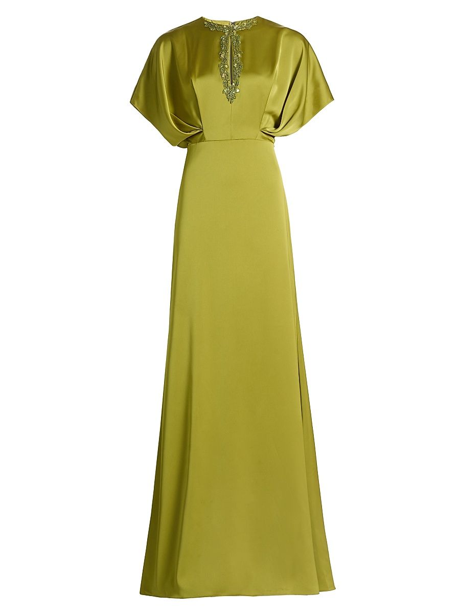 Women's Fern Draped Satin Keyhole Gown - Peridot - Size 16