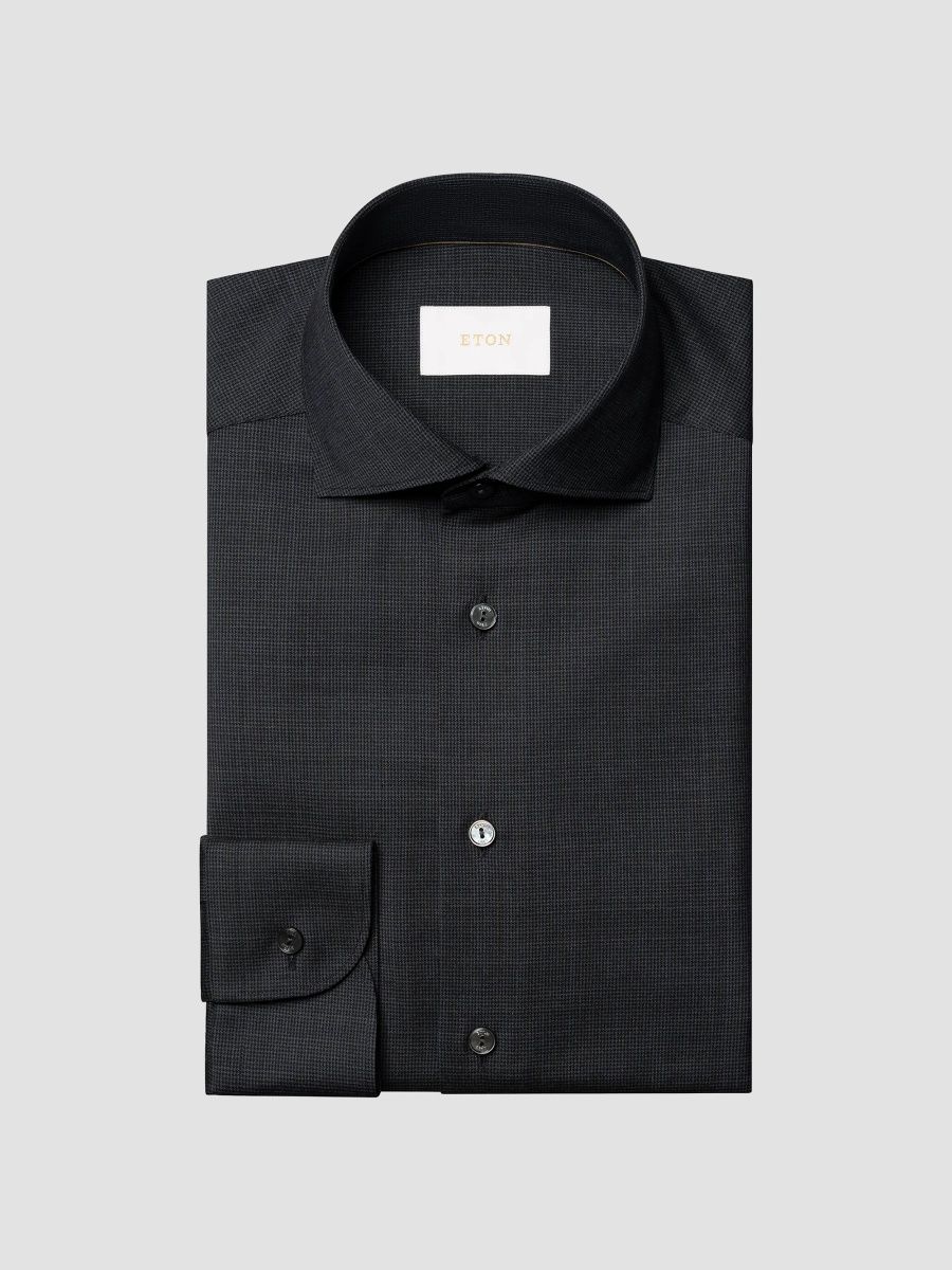 Eton Men's Houndstooth Wool Shirt - Navy Blue - Size 15.5