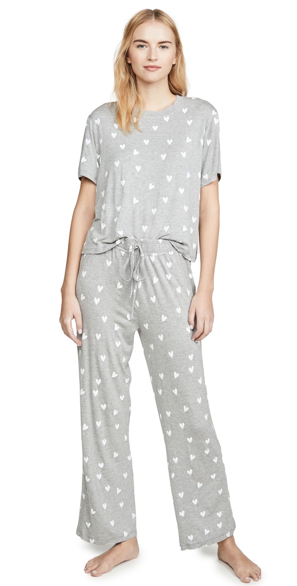 HONEYDEW All American PJ Set Heather Grey Hearts M