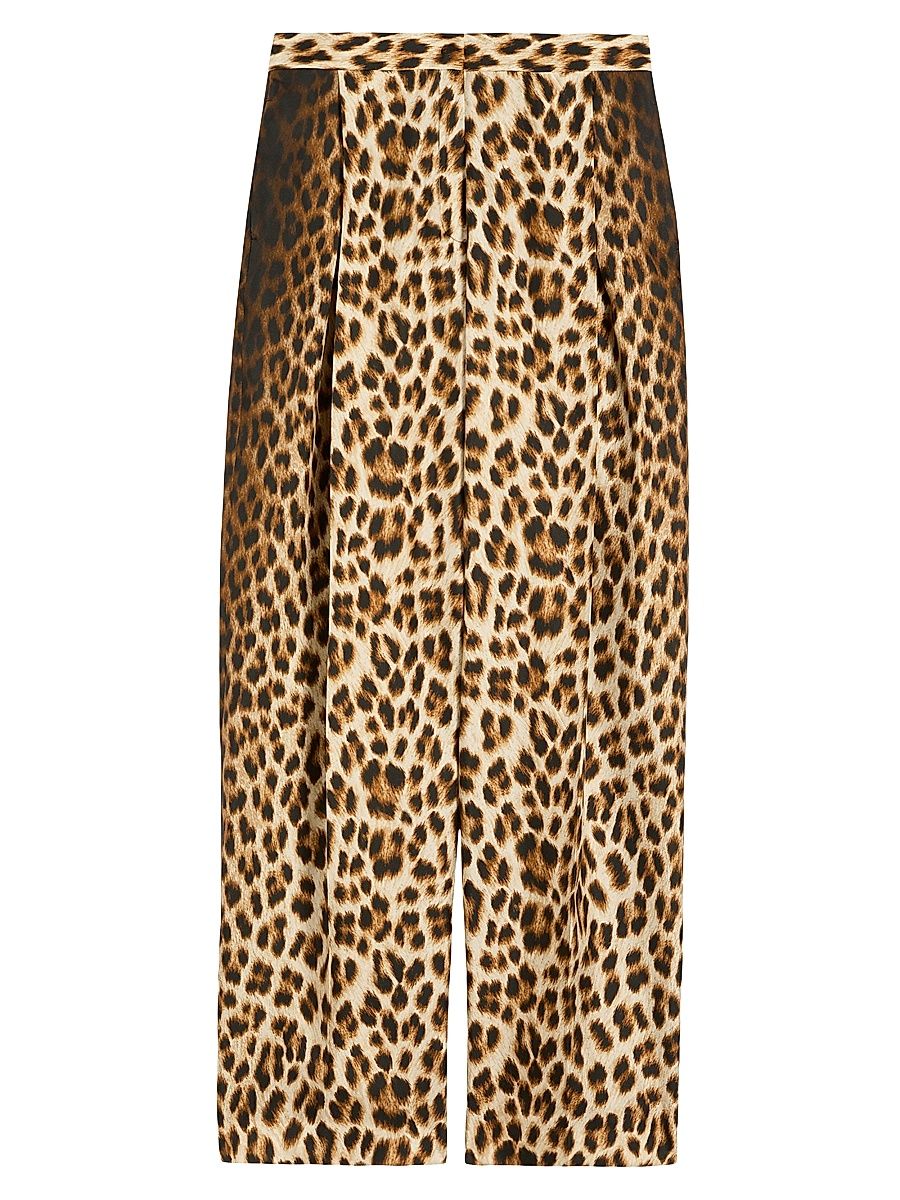 Women's Animal Print Pure Silk Trousers - Camel - Size 14