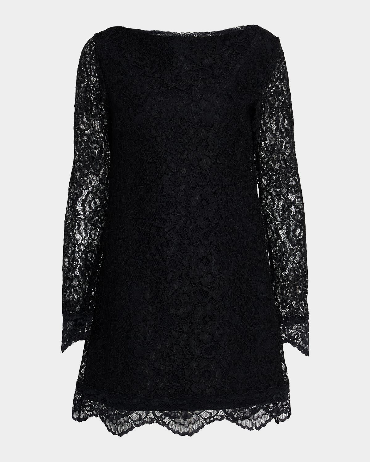 Surina Long Sleeve Scalloped Lace Short Dress
