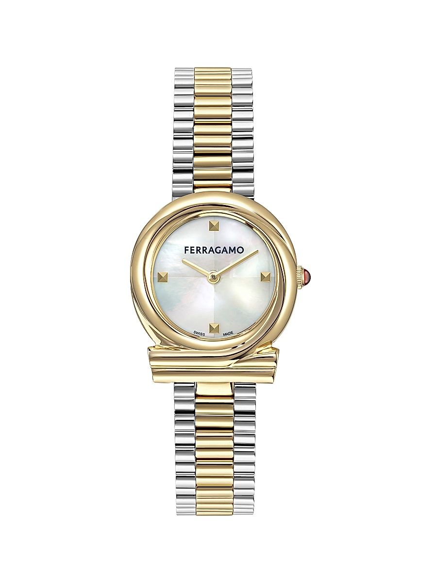 Women's Gancini Twisted Two-Tone Goldtone Stainless Steel & Mother-Of-Pearl Bracelet Watch/28MM - Two Tone