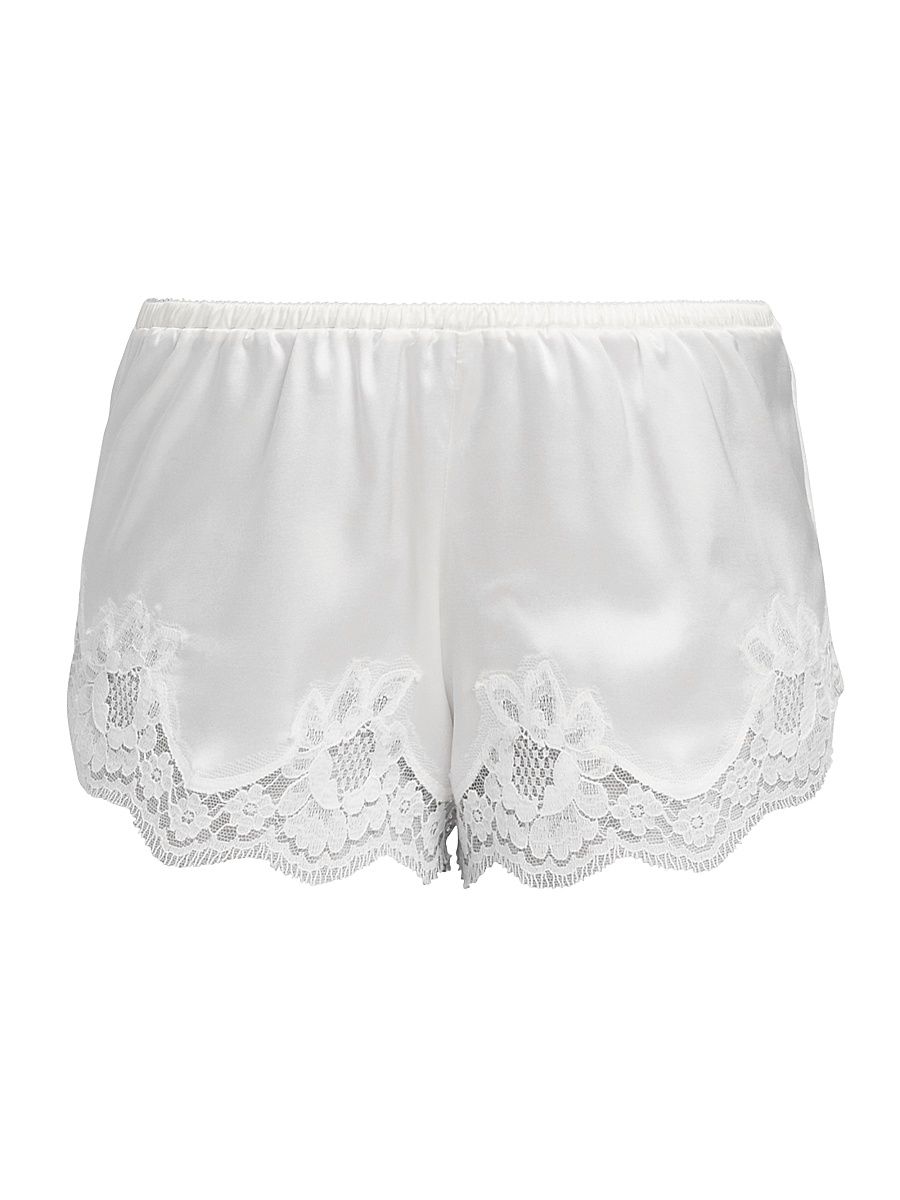 Women's Lace-Trimmed Satin Shorts - Bianco Natural - Size Large