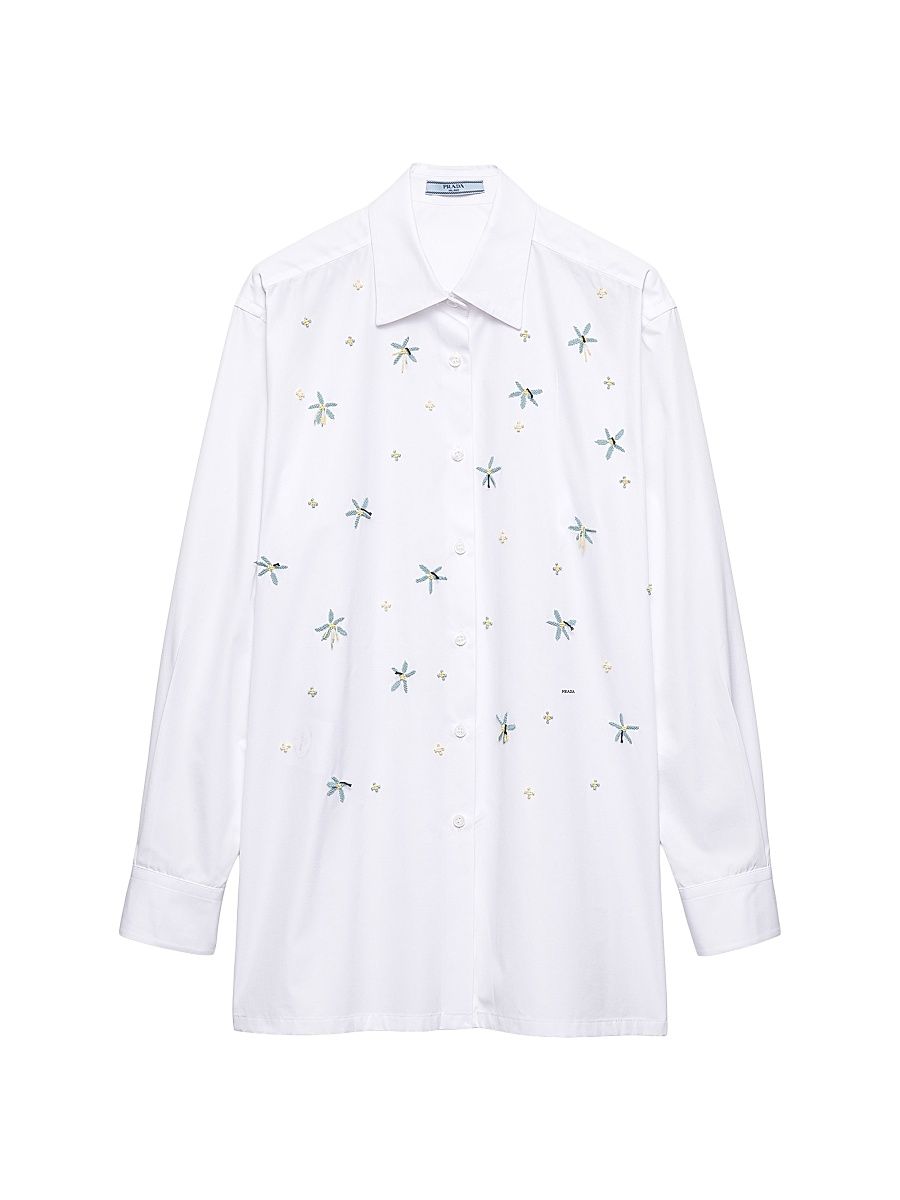 Women's Embroidered Poplin Shirt - White - Size 6