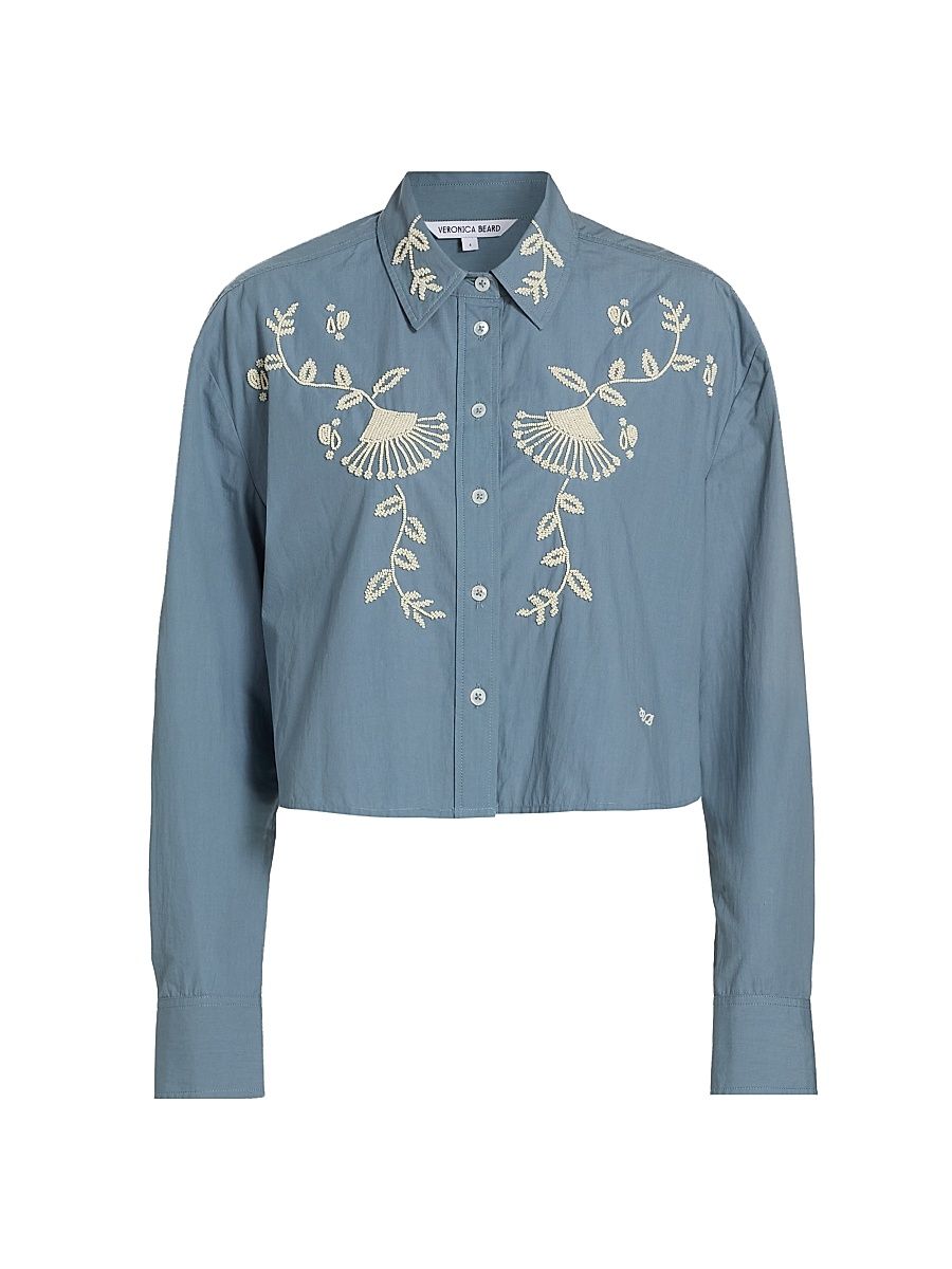 Women's Aderes Cotton Embroidered Shirt - Blue Steel - Size 16