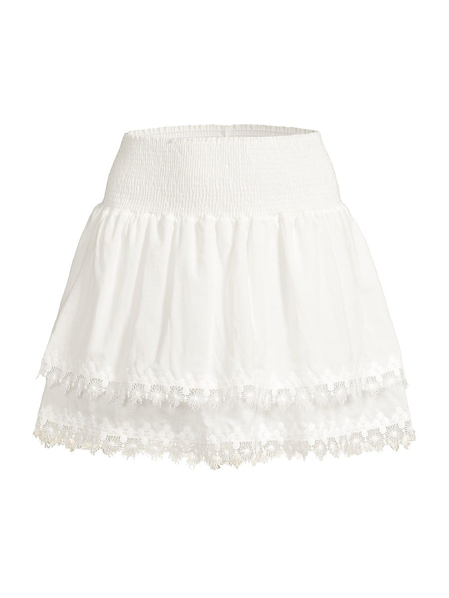 Women's Belle Smocked Tiered Miniskirt - White - Size XL