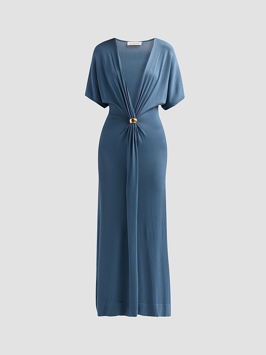 Women's Rene Gathered Midi Dress - Ash Blue - Size XL