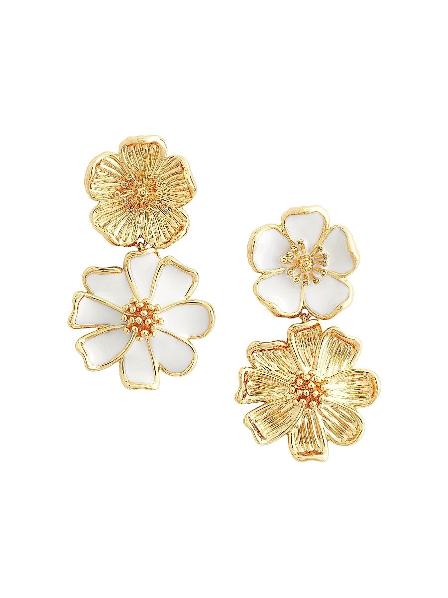 Women's Wildflowers 18K Gold-Plated, Crystal & Enamel Drop Earrings - White Enamel