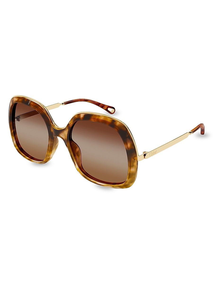 Women's Leia 56MM Rectangular Sunglasses - Havana Brown