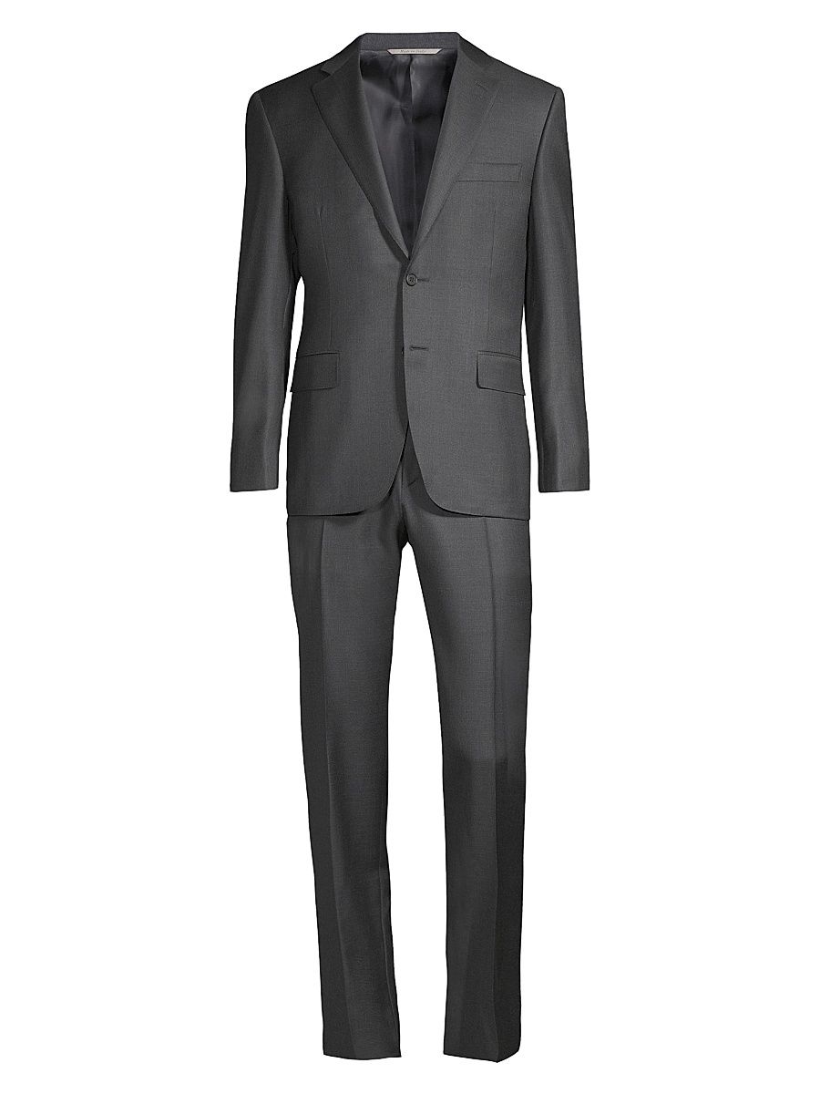 Men's Regular Fit Solid Two-Piece Suit - Charcoal - Size 38