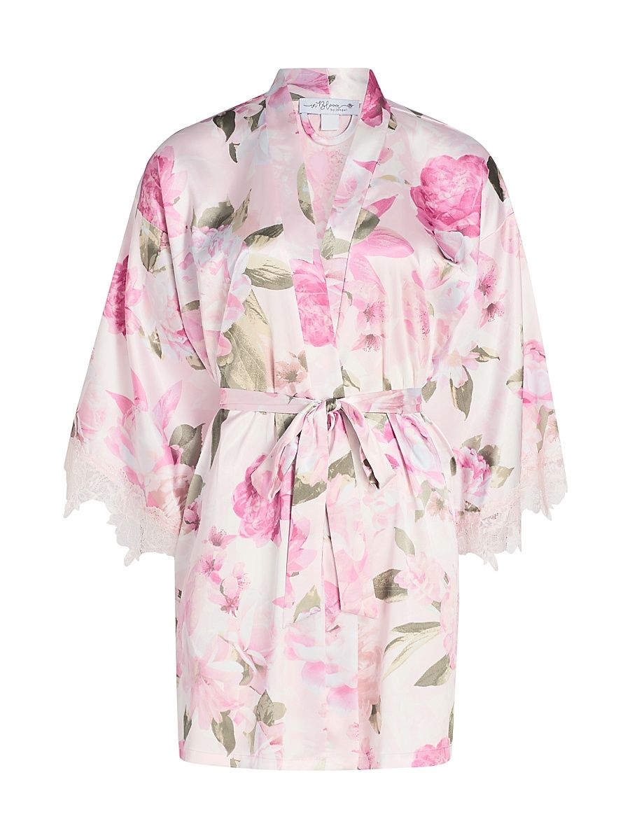 Women's Jovie Floral Satin Robe - Rosewater - Size Medium