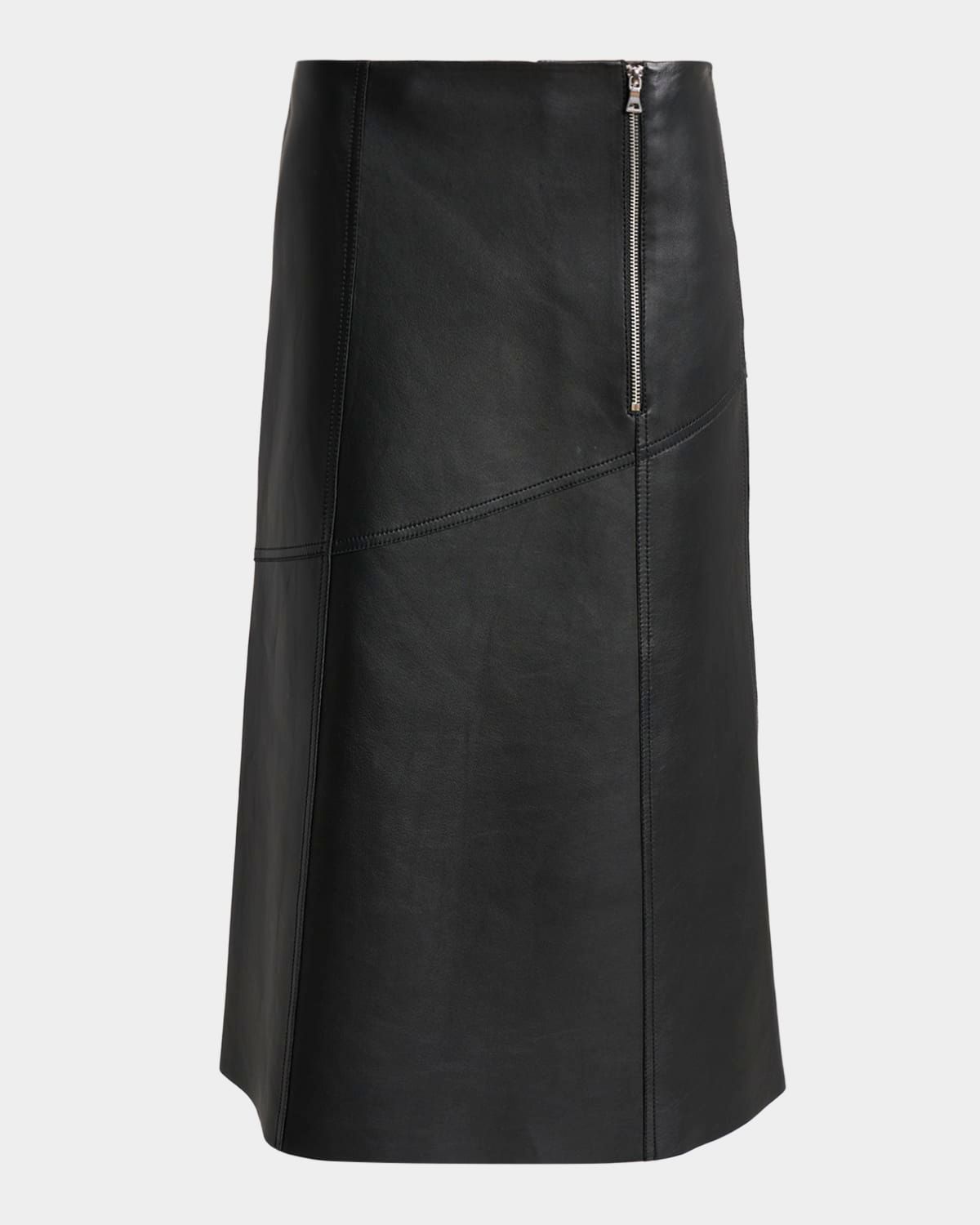 Paneled Leather Midi Skirt