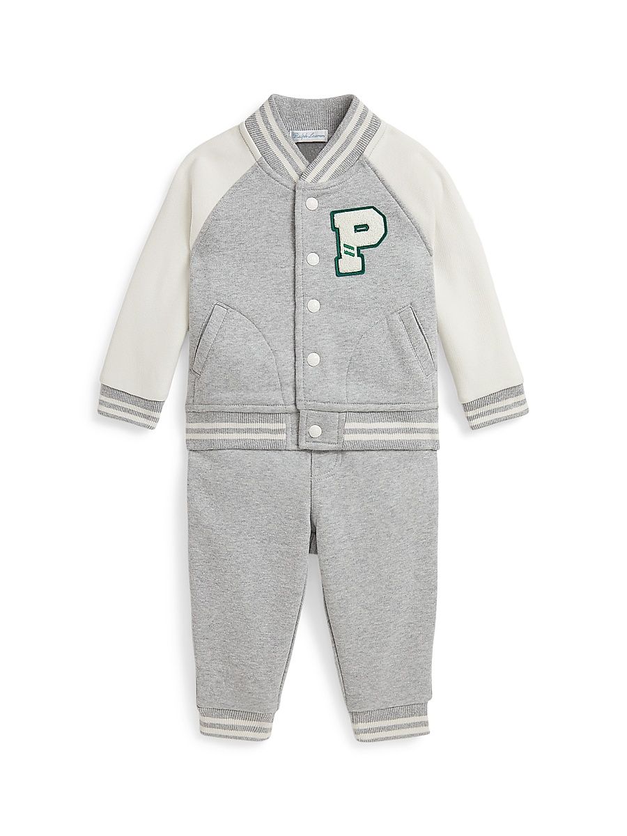 Baby Boy's 2-Piece Fleece Varsity Jacket & Joggers Set - Light Grey Heather - Size 9 Months