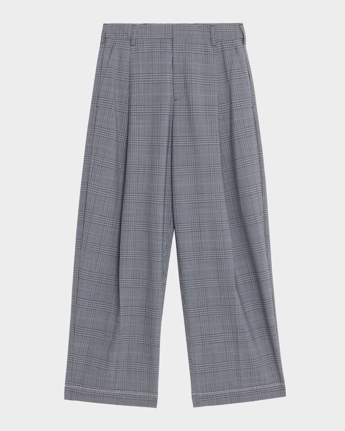 Check Pleated Wide-Leg Trousers