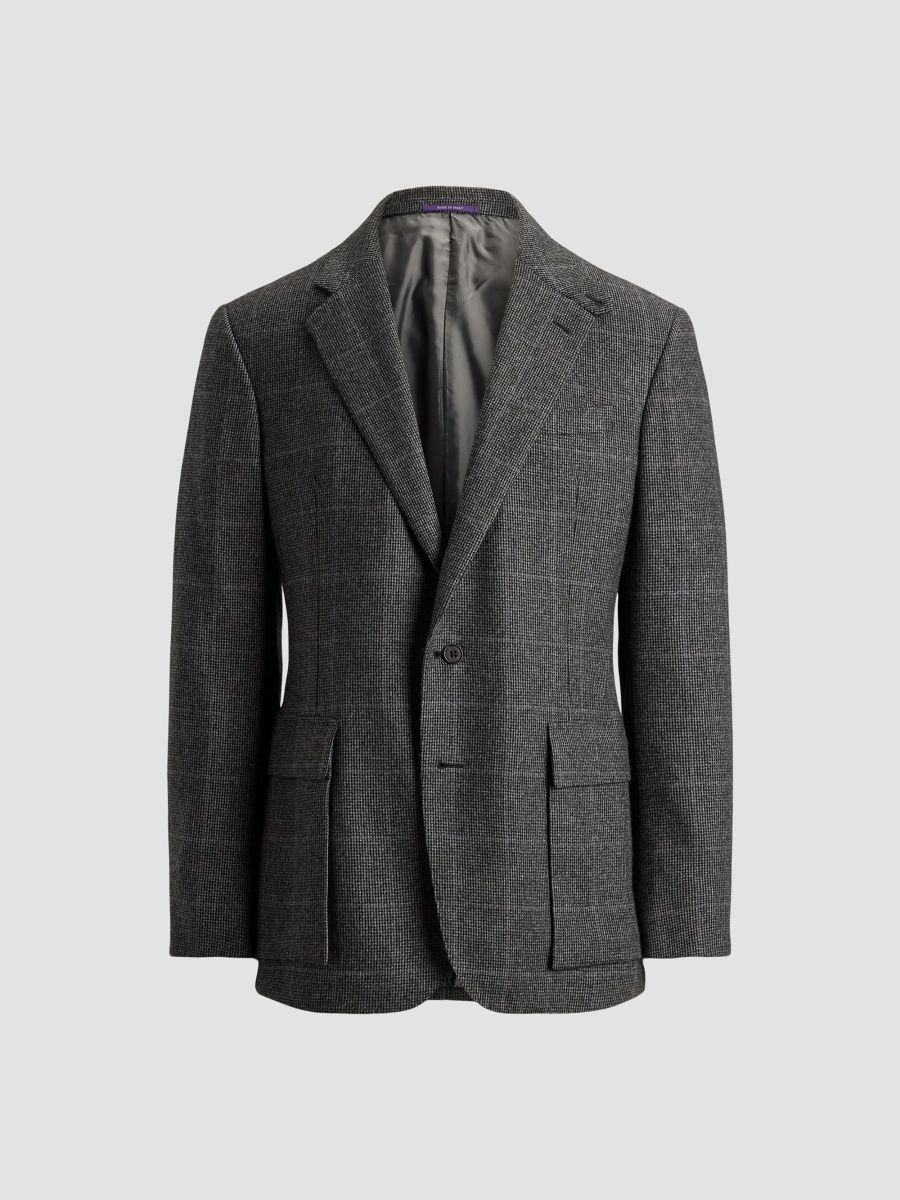 Ralph Lauren Purple Label Men's Glenn Hand-Tailored Tick-Weave Jacket - Medium Grey Multi - Size 38