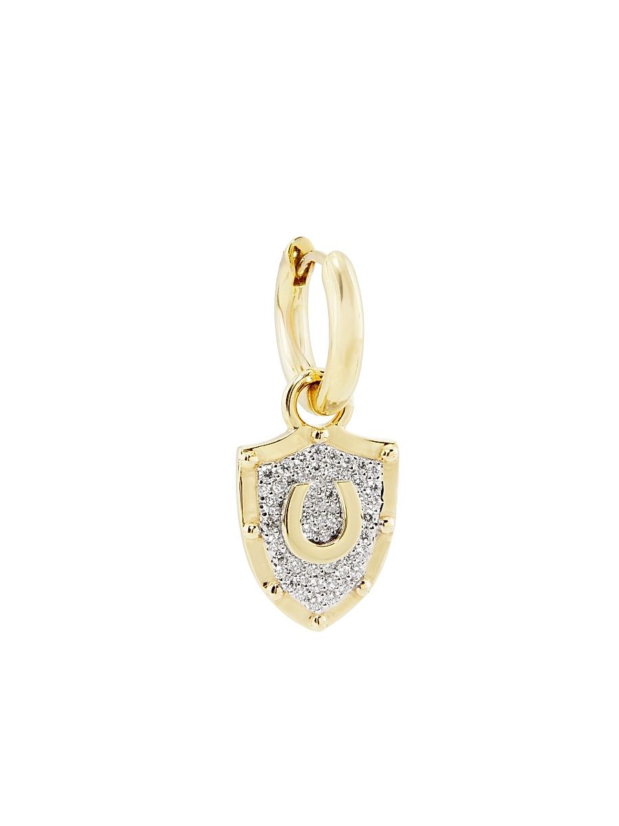 Women's Protection 18K Yellow Gold & 0.19 TCW Diamond Single Horseshoe Crest Drop Earring - Yellow Gold