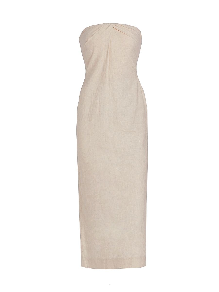 Women's Evora Linen-Blend Strapless Midi-Dress - Sabbia - Size 8