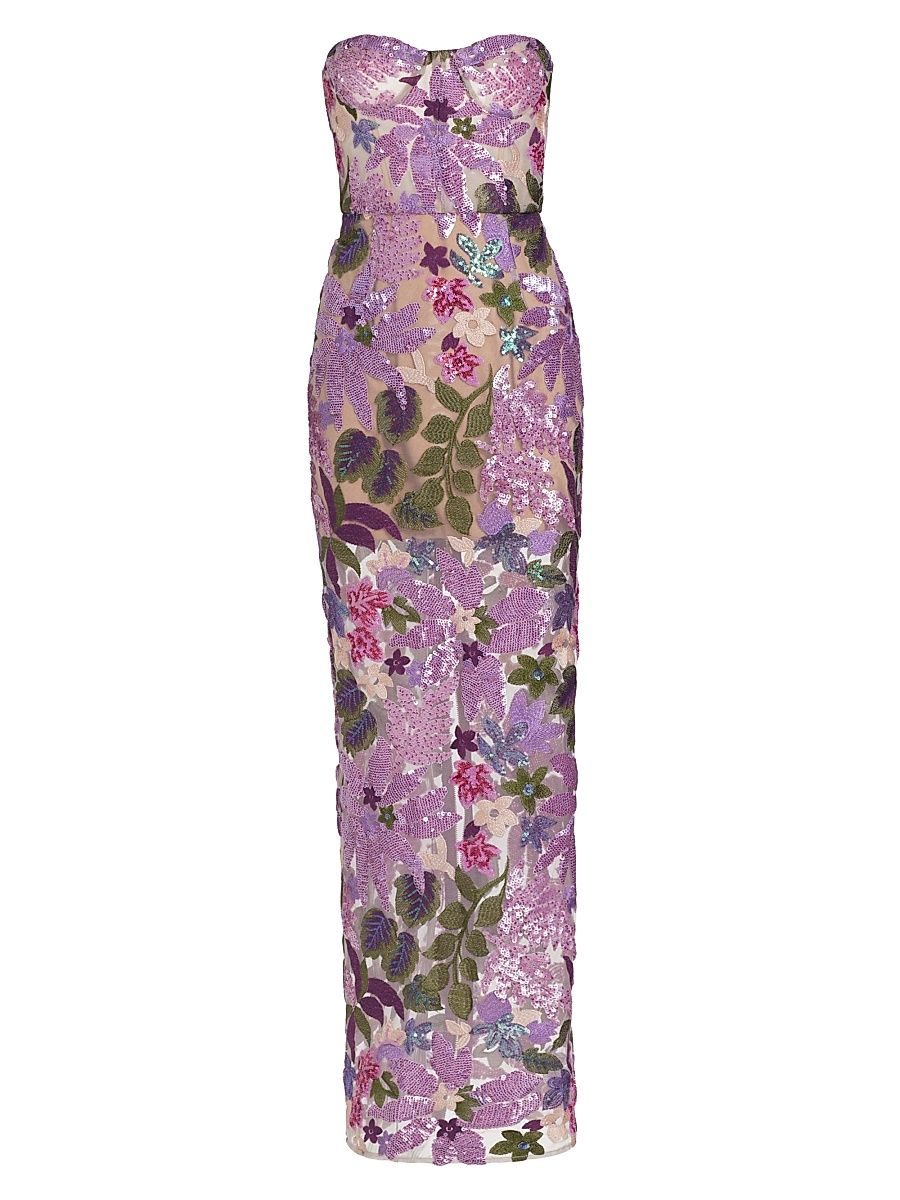 Women's Dahlia Floral-Embellished Strapless Gown - Lilac Multi - Size XL