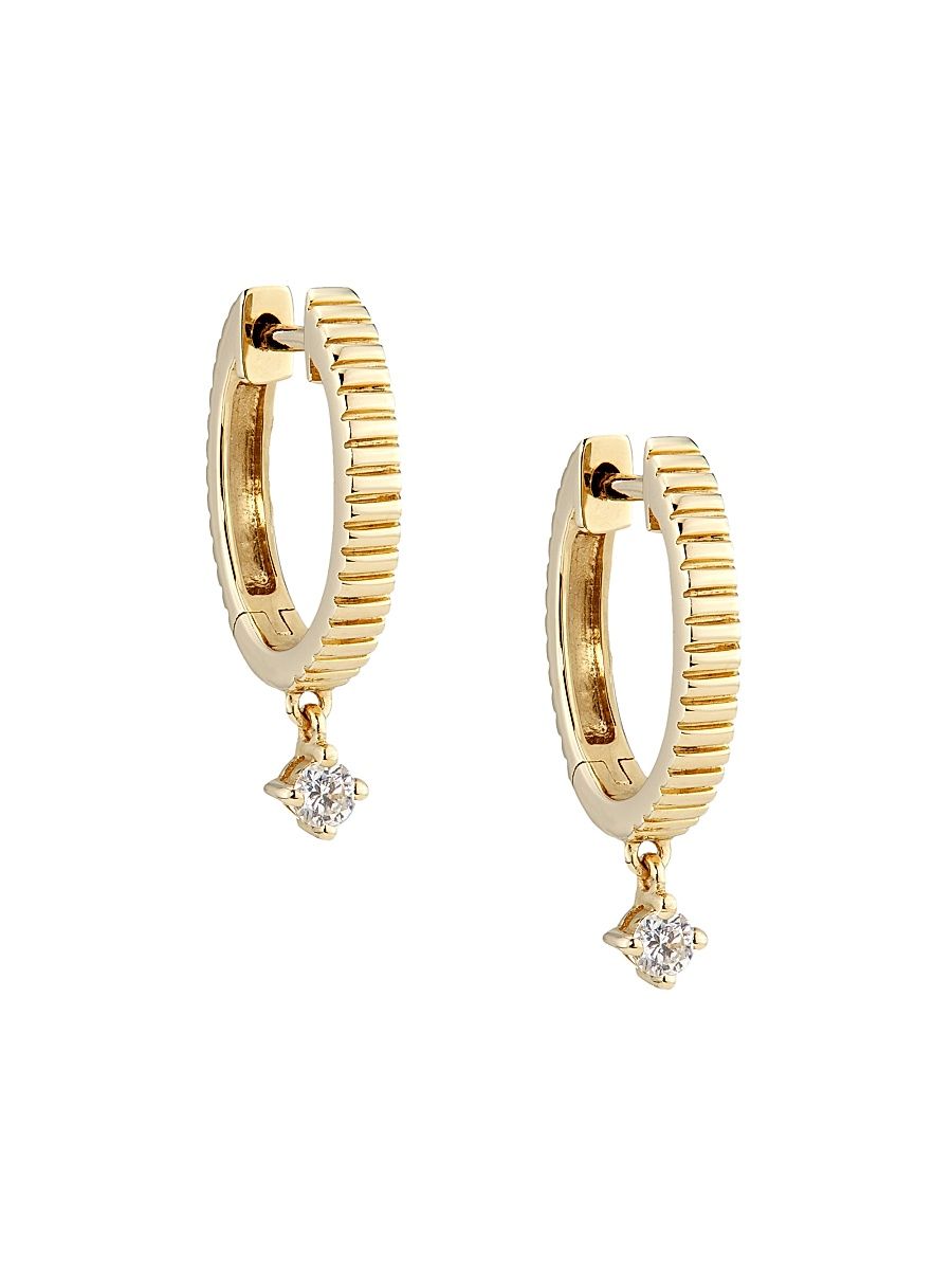 Women's 14K Yellow Gold & 0.10 TCW Diamond Huggie Hoop Earrings - Yellow Gold