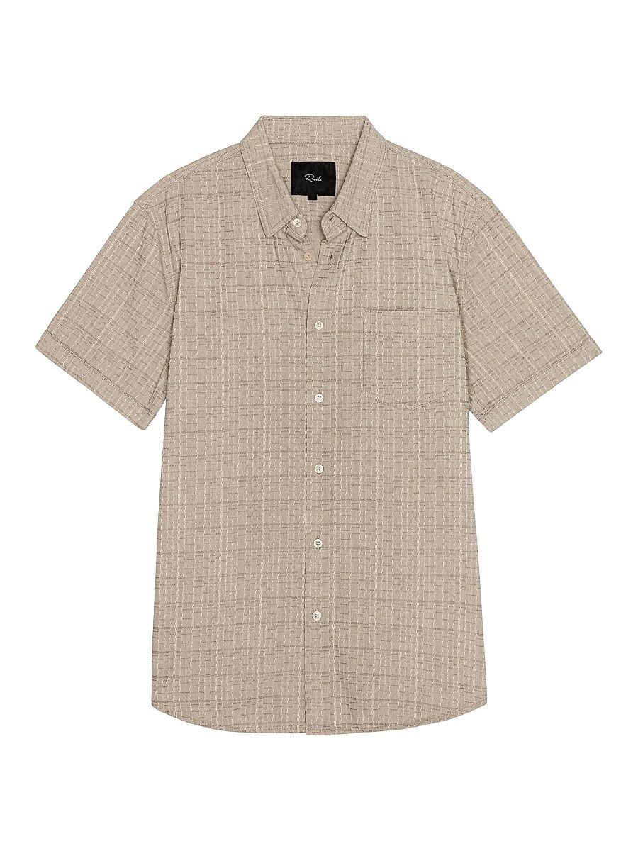 Men's Gavin Linen-Blend Short-Sleeve Shirt - Taupe Cream Twist - Size Large