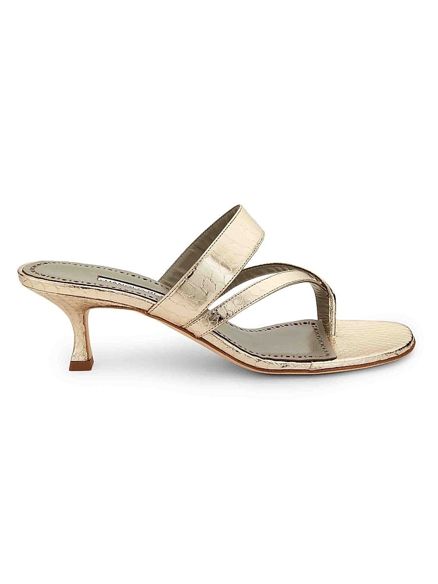 Women's Susa Snake-Embossed Leather Sandals - Gold - Size 8
