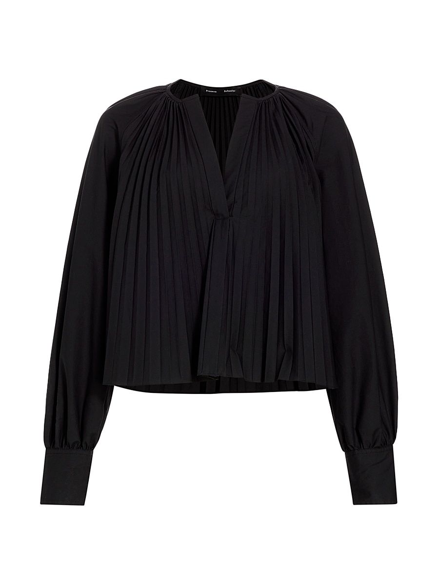 Women's Monica Cotton-Blend Poplin Pleated Trapeze Top - Black - Size 8