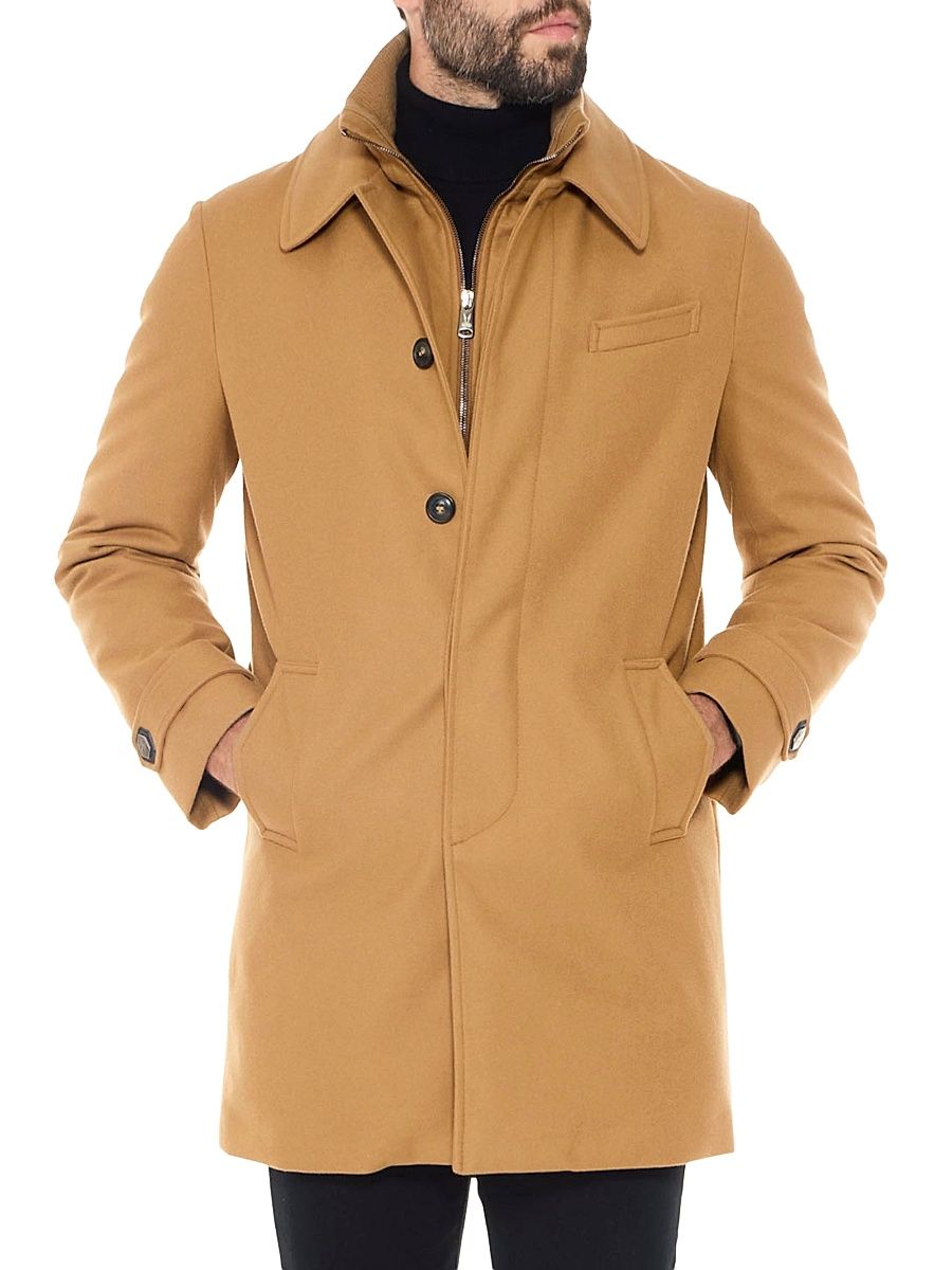 Men's Euro Virgin Wool-Blend Modern-Fit Coat - Camel - Size XL