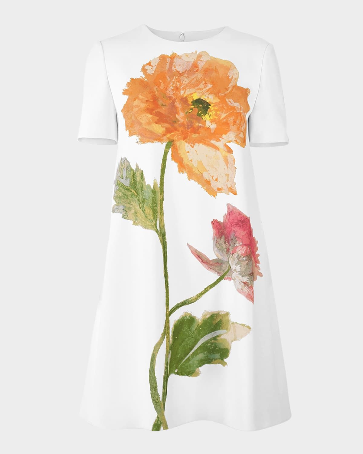 Flower-Print Short-Sleeve Mini Shift Dress