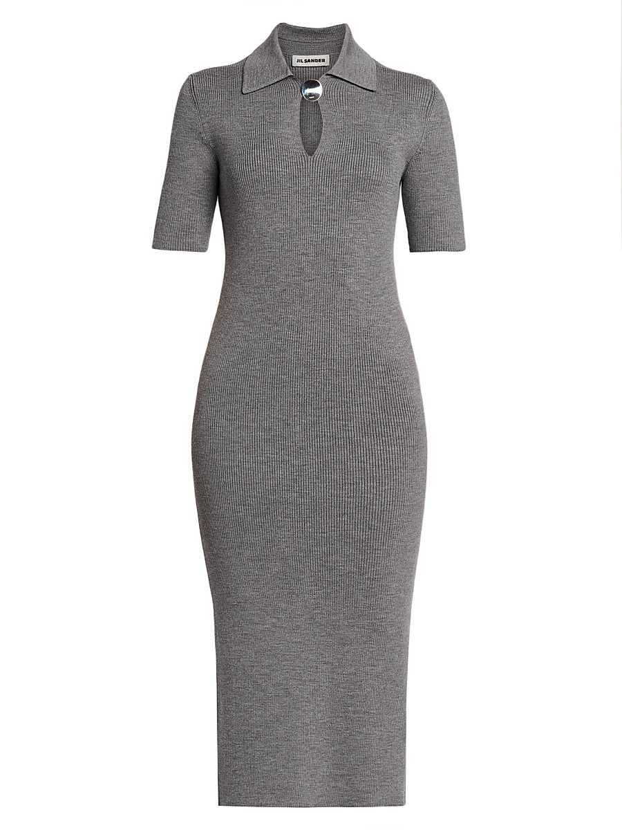 Women's Collared Rib-Knit Midi-Dress - London Fog - Size 10