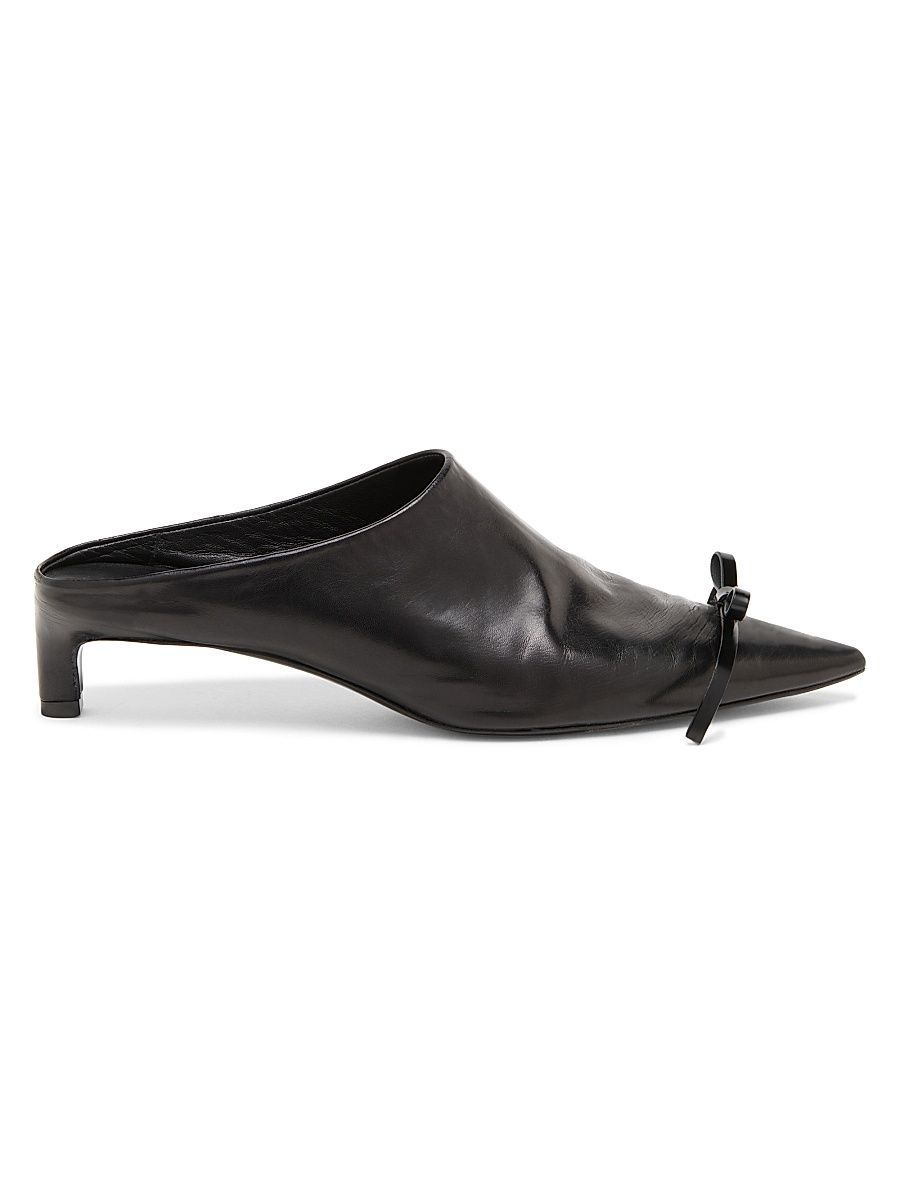 Women's 25MM Bow-Detail Leather Mules - Black - Size 10