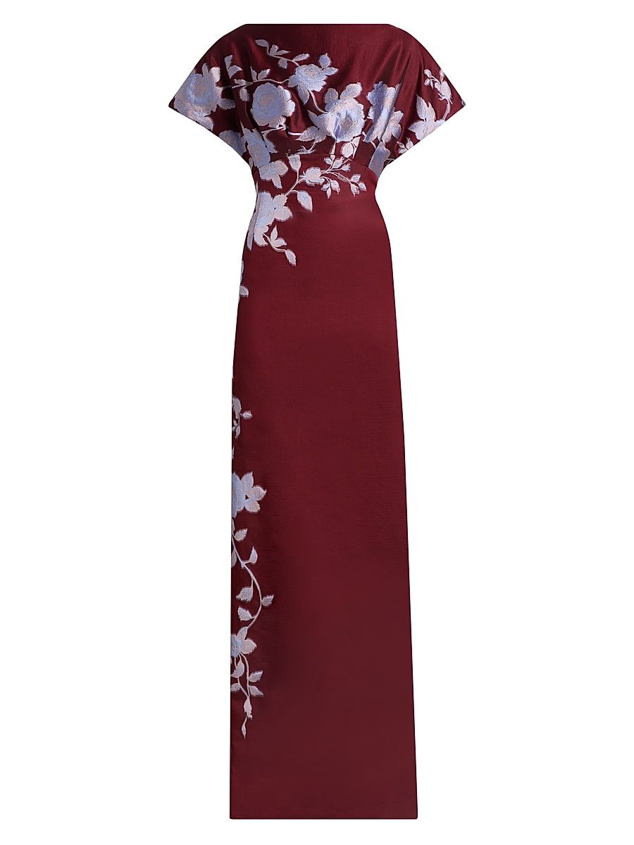 Women's Rose Fil Coupé Column Gown - Oxblood Lavender - Size 16