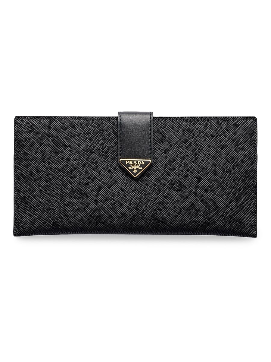 Women's Large Saffiano and Leather Wallet - Black