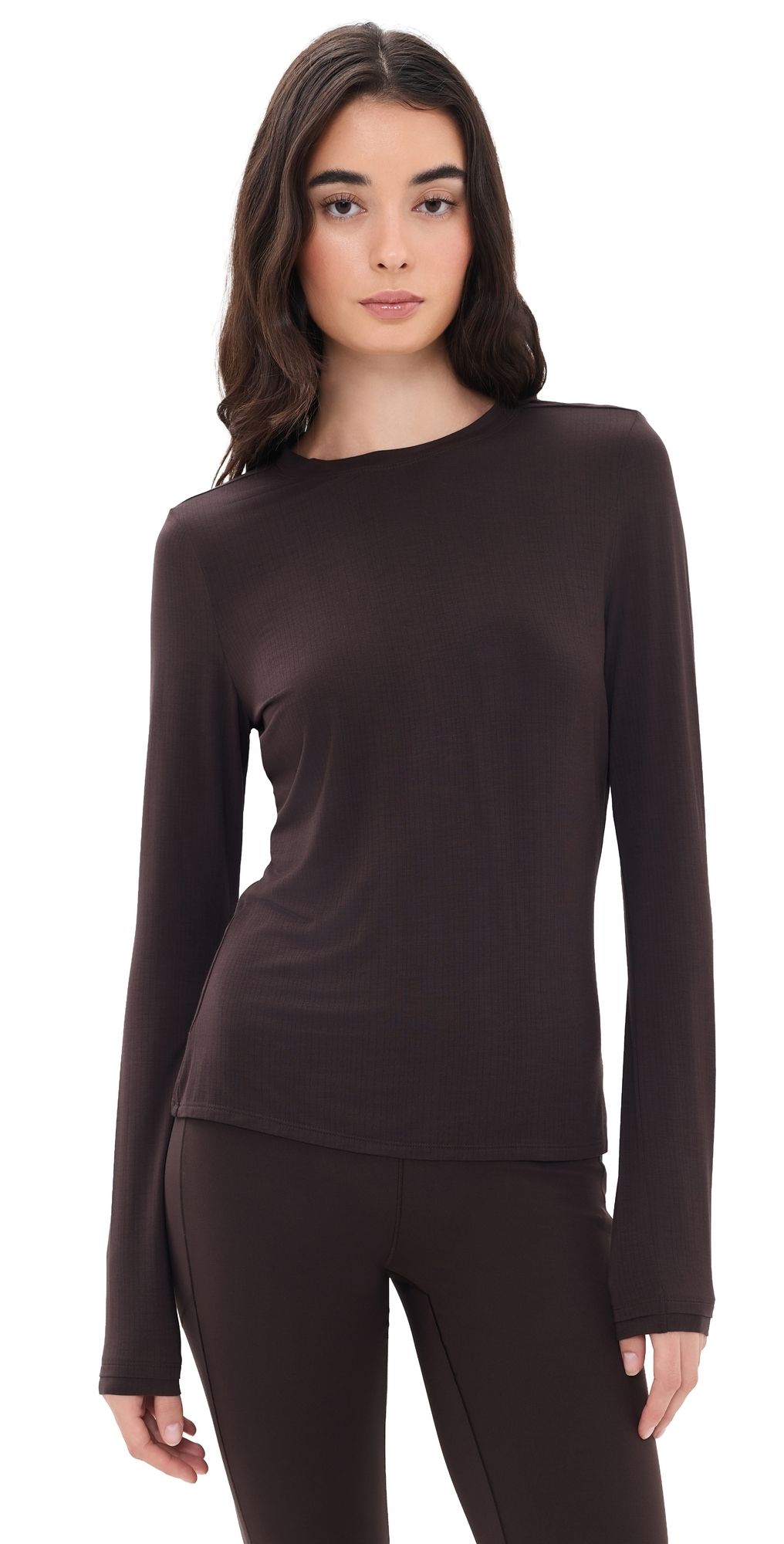 Rhone Featherweight Rib Long Sleeve Tee Dark Espresso M