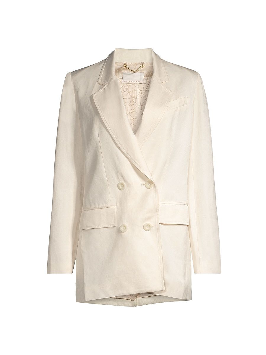Women's The Wild Dunes Double-Breasted Long Blazer - Cream - Size 16