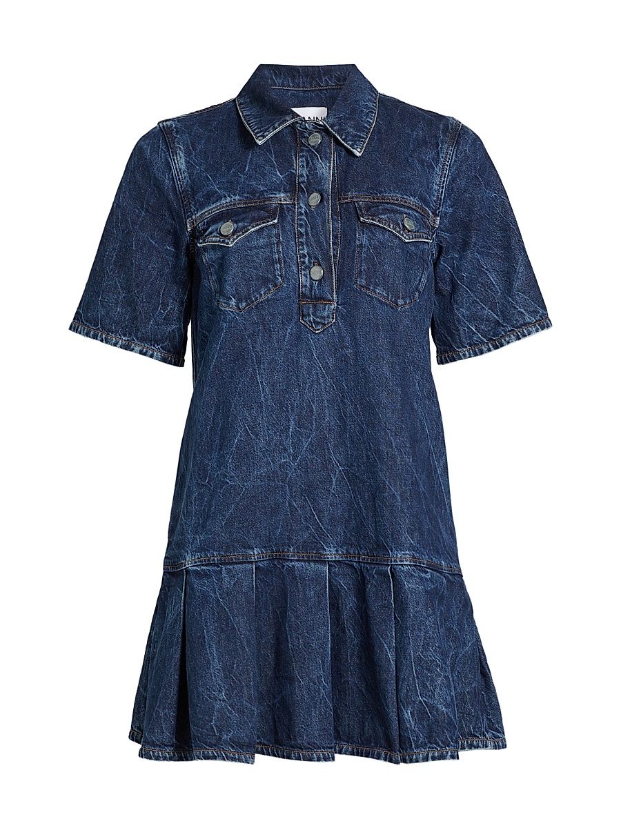 Women's Crinkled Denim Minidress - Medium Blue Stone - Size 8