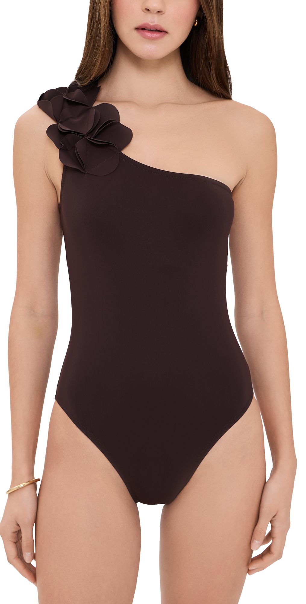 Karla Colletto Tess One Shoulder with Shelf Bra Chocolate 12