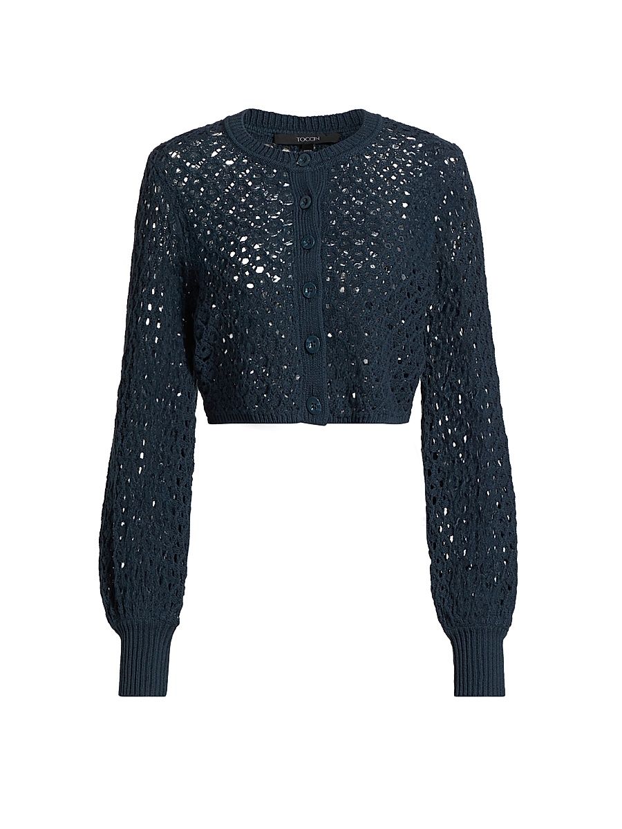 Women's Tori Crocheted Cotton Cardigan - Navy - Size XL