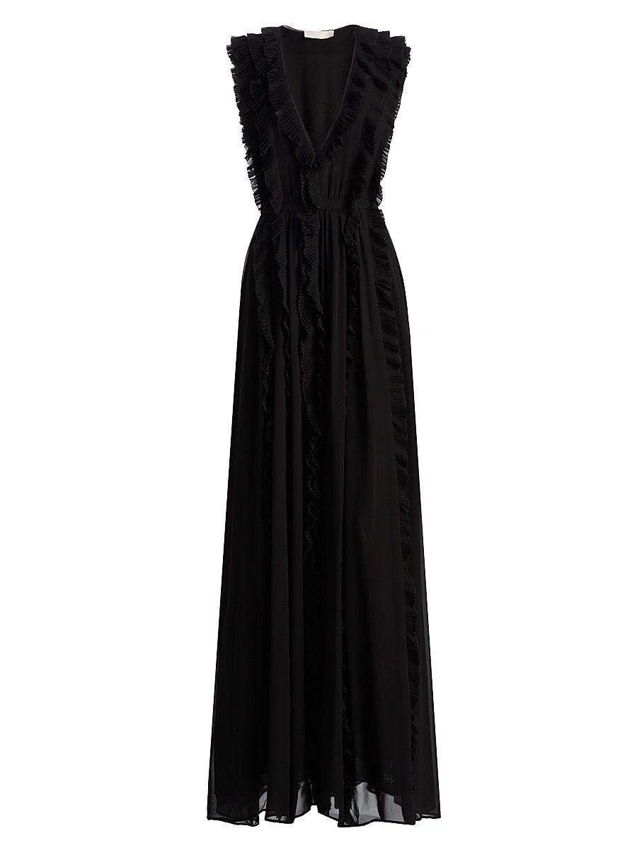 Women's Aida Silk Cascading Ruffle Gown - Noir - Size 12